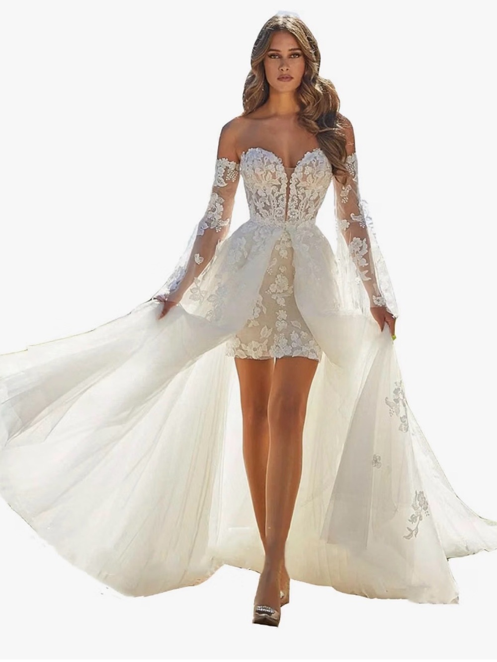 Off-Shoulder jump short wedding gown